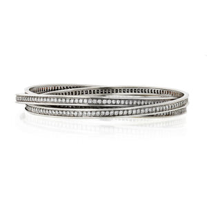 Cartier Trinity 18K White Gold All Diamond Full Circle Slip On Bangle Bracelet