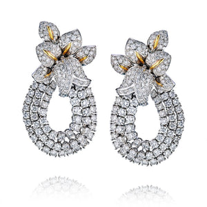 18K Two Tone 13 carat Diamond Statement Flower Earrings