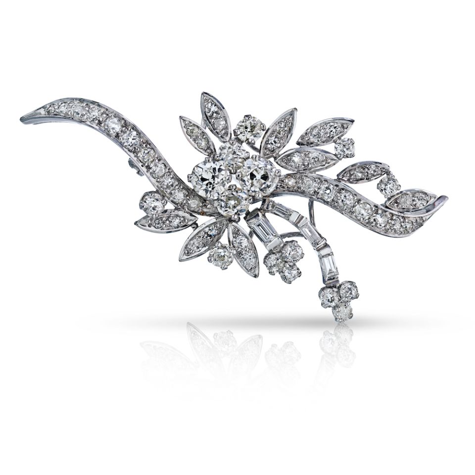 Platinum 7 carat Old Mine Diamond Brooch - The Back Vault Jewelry