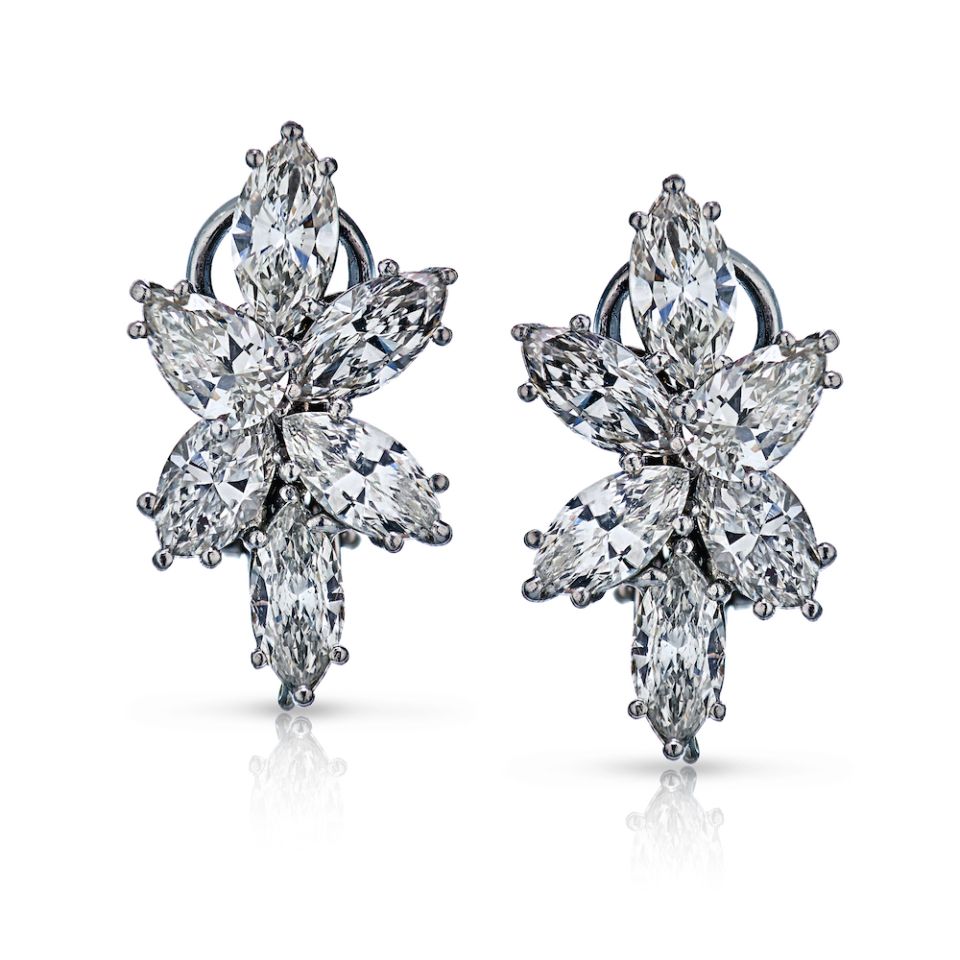 Platinum Marquise & Pear Cut Diamond Clip-On 7.00cttw Earrings - The Back Vault