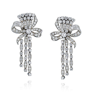 Retro Platinum 13 carat Bow Diamonds Hanging Earrings