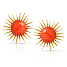 18K Yellow Gold Round Orange Coral Sunburst Sunshine Clip-On Earrings - The Back Vault Jewelry