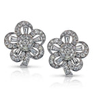 Retro Platinum 8.50 carat Baguette, Round Cut Diamond Flower Earrings - The Back Vault Jewelry