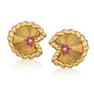 David Webb 18K Yellow Gold Ruby and Diamond Fan Earrings - The Back Vault