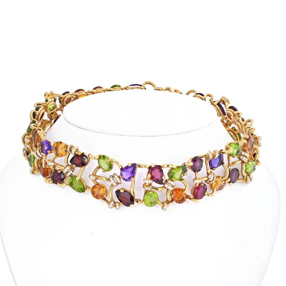 Chanel 18K Yellow Gold Multicolor Gemstone And Diamond Collar Necklace - The Back Vault