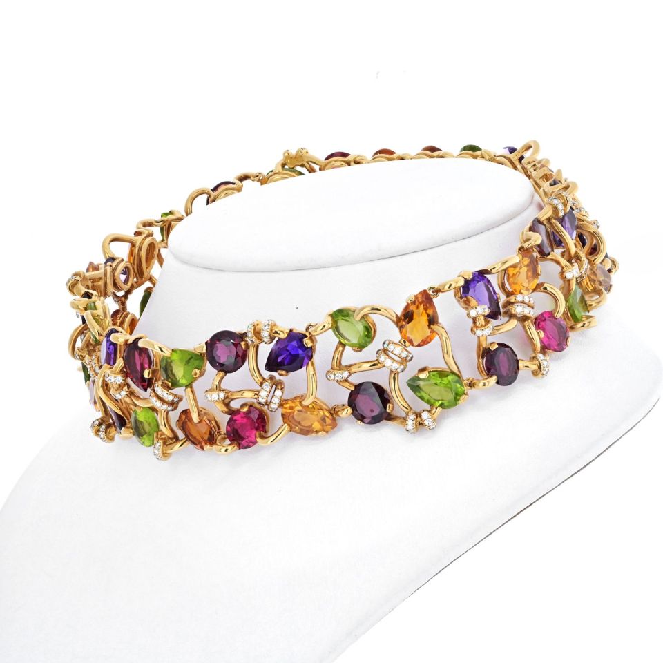 Chanel 18K Yellow Gold Multicolor Gemstone And Diamond Collar Necklace - The Back Vault