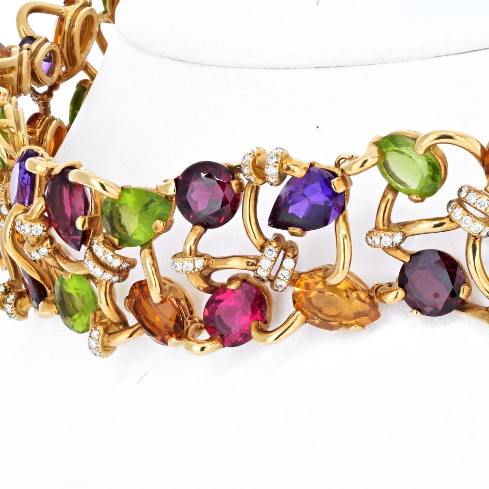 Chanel 18K Yellow Gold Multicolor Gemstone And Diamond Collar Necklace - The Back Vault