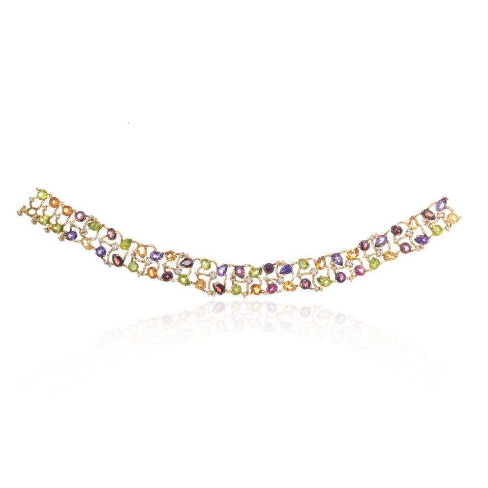 Chanel 18K Yellow Gold Multicolor Gemstone And Diamond Collar Necklace - The Back Vault