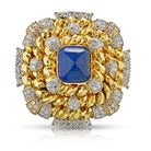 David Webb Hammered F Platinum & 18K Yellow Gold Lapis and Diamonds Brooch - The Back Vault