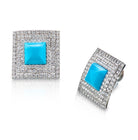 18K White Gold 10.80 carat Diamond And Turquoise Square Clip-On Earrings - The Back Vault Jewelry