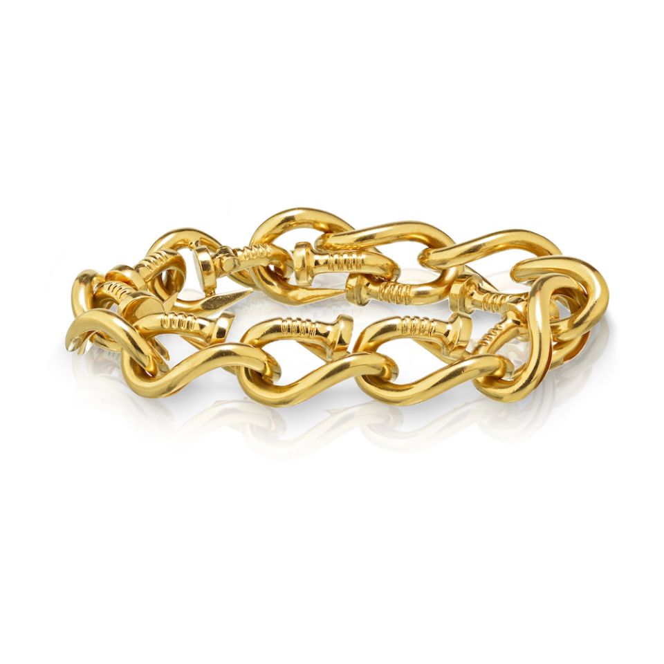 David Webb 18K Yellow Gold Bent Twisted Nail Link Bracelet - The Back Vault