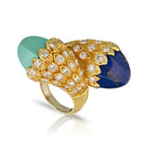 David Webb 18K Yellow Gold Lapis Turquoise & Diamond ByPass Ring - The Back Vault