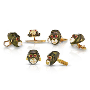 David Webb 18K Yellow Gold Gorillia, Monkeys 4 Studs Cuff Links