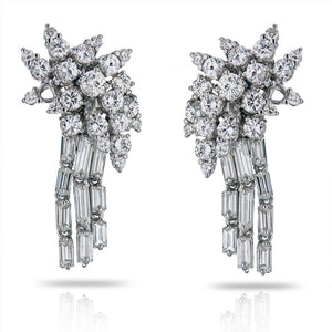 Circa 1960's Platinum 6.50 Carat Waterfall Diamond Earrings