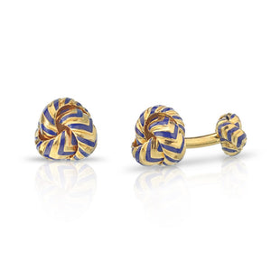 Tiffany & Co. 18K Yellow Gold Chevron Blue Enamel Knot Cuff Links