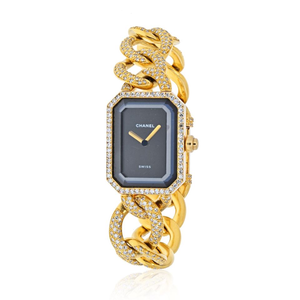 Chanel 18K Yellow Gold Premier Diamond Black Dial Watch