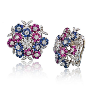 Cartier Tremblant 18K White Gold Diamond, Sapphire and Ruby Clip-On Earrings