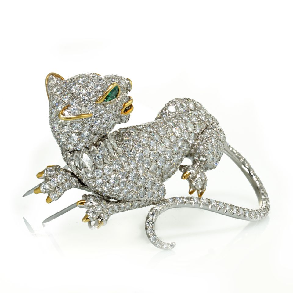 David Webb Panthere Platinum & 18K White Gold 19.27 cttw Diamond Brooch - The Back Vault