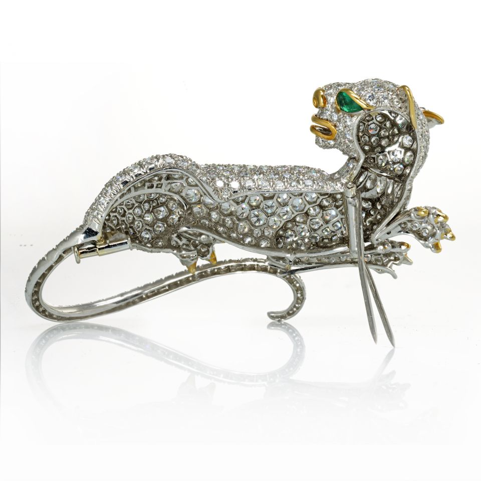 David Webb Panthere Platinum & 18K White Gold 19.27 cttw Diamond Brooch - The Back Vault