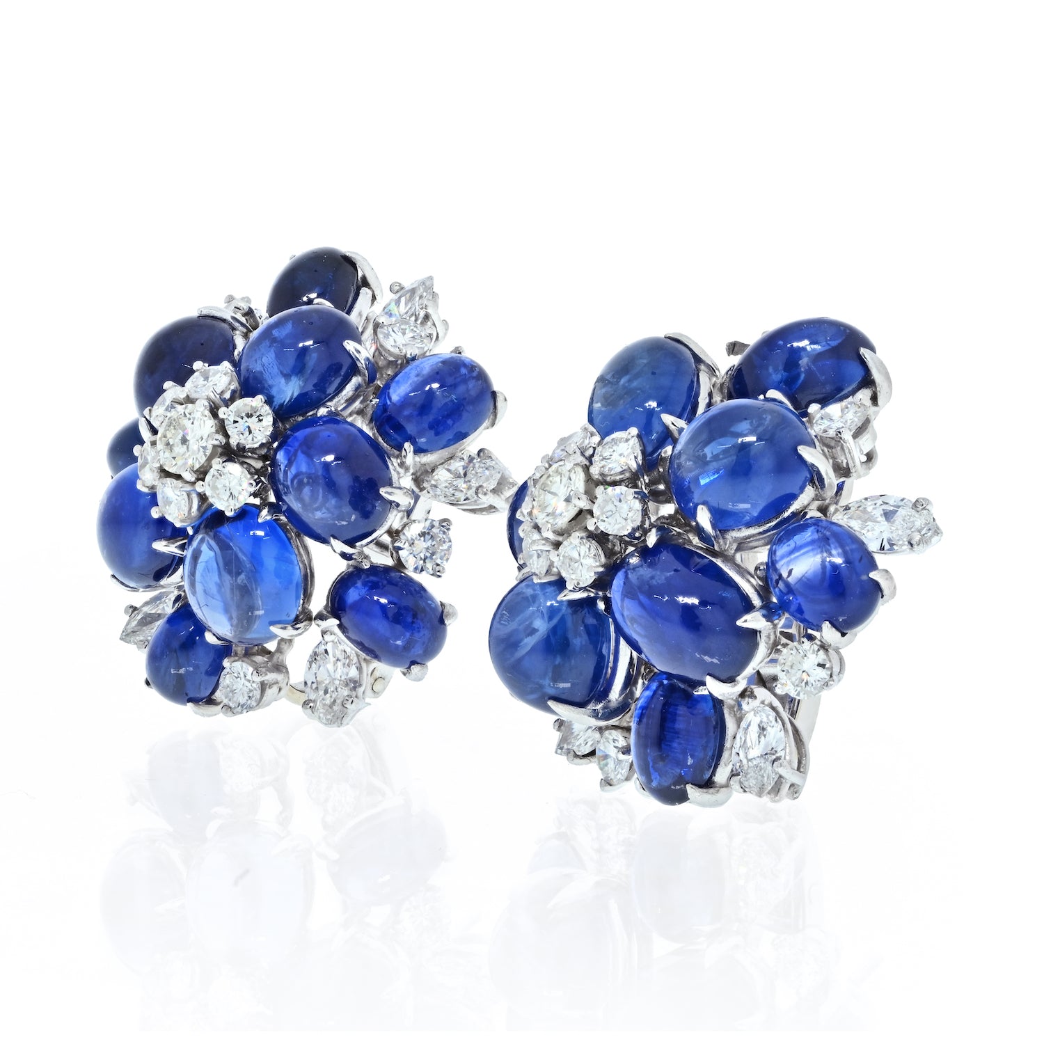 Cabochon Blue Sapphire And Diamond Earrings - The Back Vault