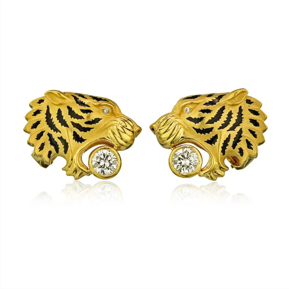 Carrera y Carrera Tiger 18K Yellow Gold Diamond Earrings - The Back Vault