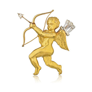 Mellerio Platinum & 18K Yellow Gold Diamond Cupid Brooch