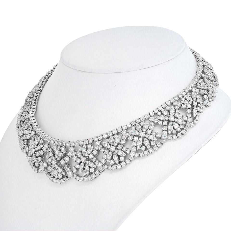 18K White Gold Diamond Collar approx 53.00cttw Necklace - The Back Vault