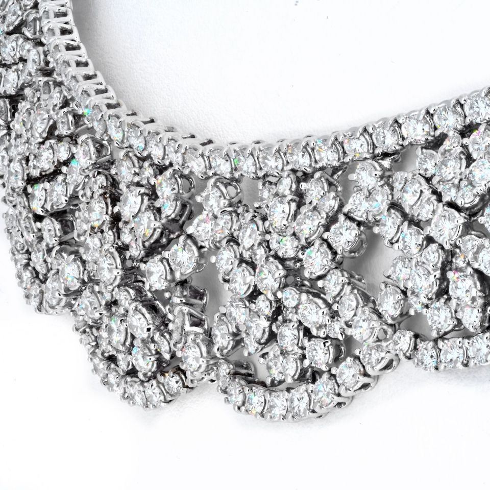 18K White Gold Diamond Collar approx 53.00cttw Necklace - The Back Vault