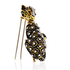 David Webb Leopard Platinum & 18K Yellow Gold Black Enamel Diamond Brooch - The Back Vault