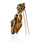 David Webb Leopard Platinum & 18K Yellow Gold Black Enamel Diamond Brooch - The Back Vault