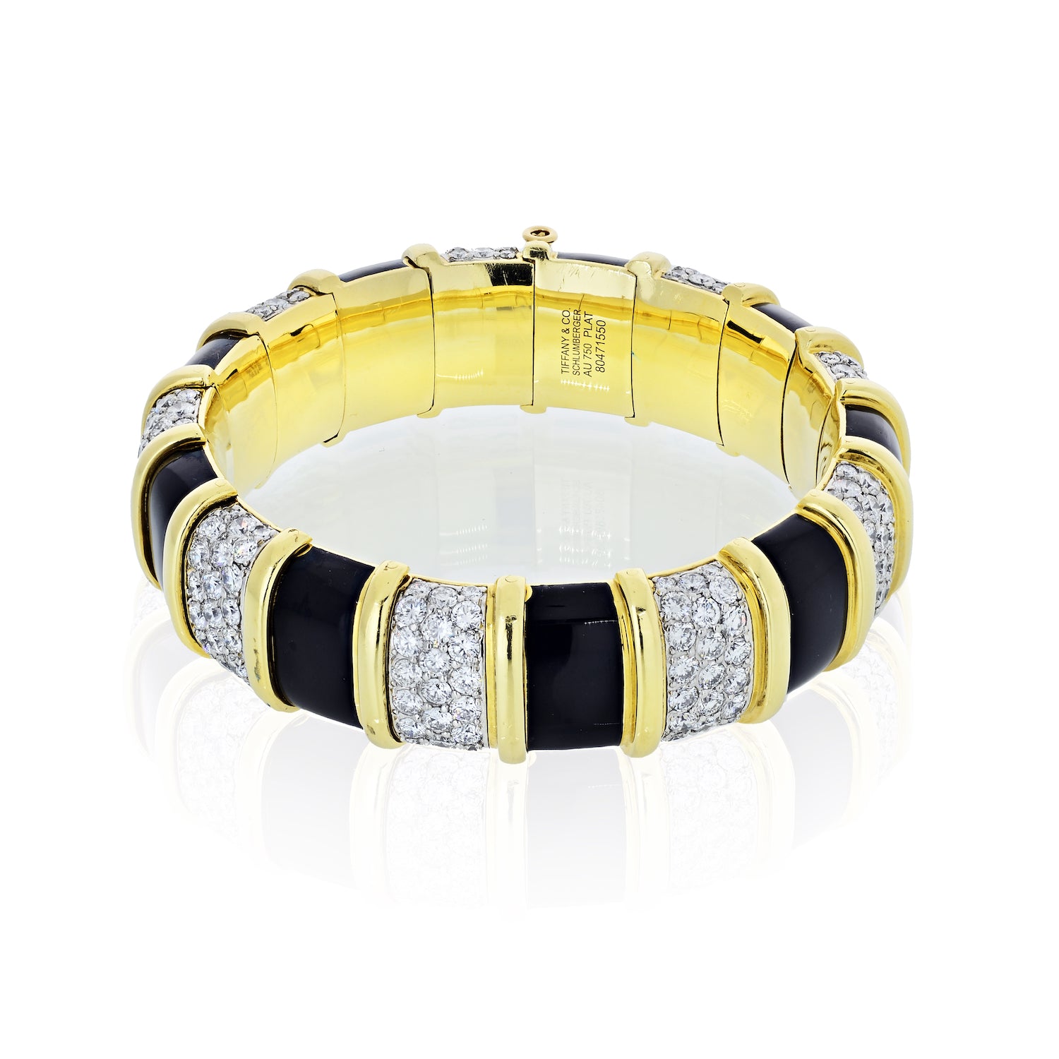 Tiffany & Co. Schlumberger 18K Yellow Gold Black Enamel, Diamond Bracelet - The Back Vault Jewelry