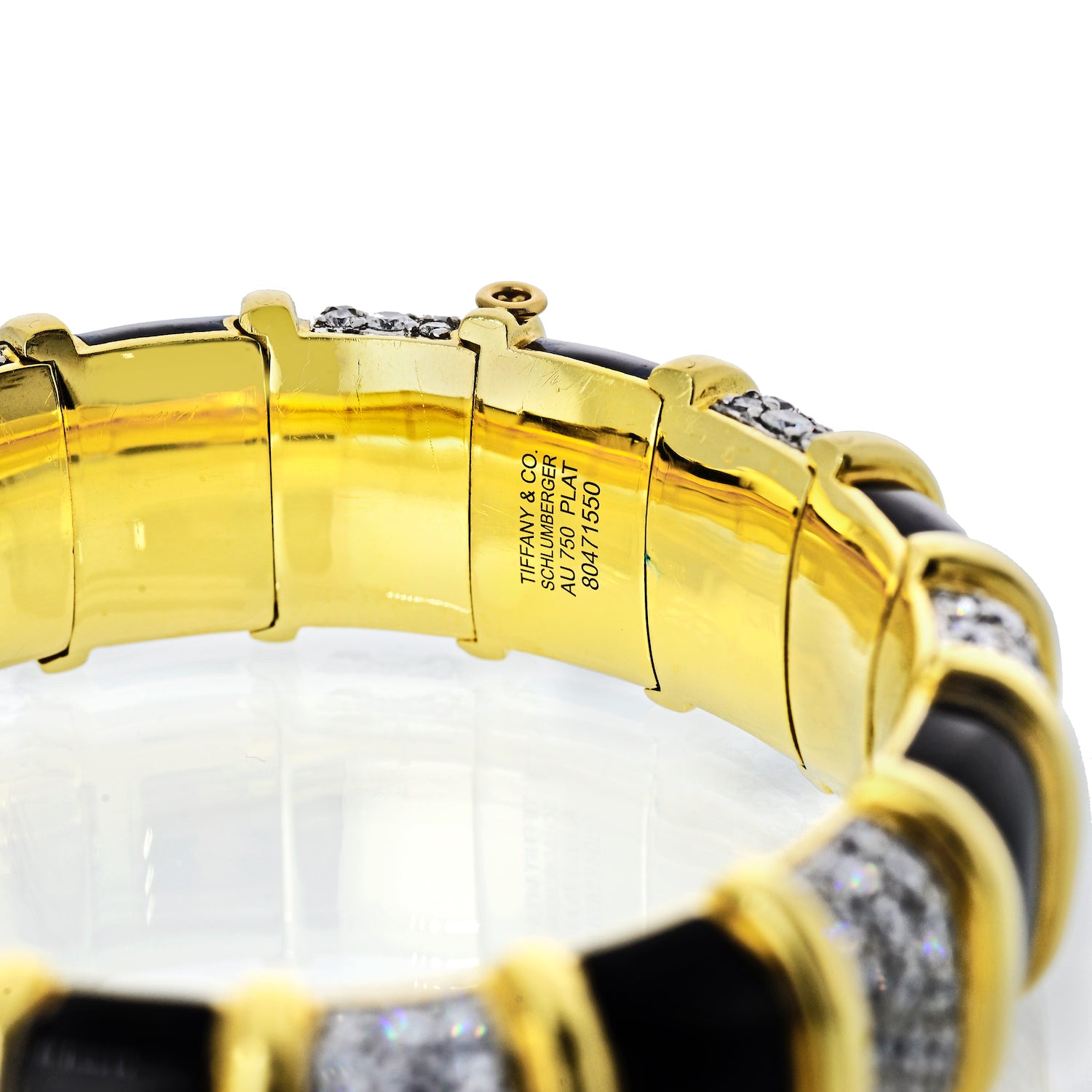 Tiffany & Co. Schlumberger 18K Yellow Gold Black Enamel, Diamond Bracelet - The Back Vault Jewelry