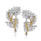 Circa 1970's Platinum & 18K Yellow Gold 10 carat Marquise Foliage Inspired Earrings - The Back Vault Jewelry