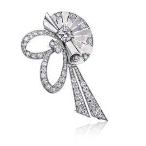 Raymond C. Yard 1940's Platinum Retro Diamond Fan Clip Brooch