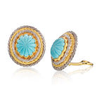 Buccellati 18K Two Tone Oro Collection Ov Button Carved Turquois Earrings - The Back Vault