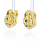 David Webb Circa 1970's Platinum & 18K Yellow Gold Ruby, Emerald, Sapphire Earrings - The Back Vault