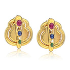 David Webb Circa 1970's Platinum & 18K Yellow Gold Ruby, Emerald, Sapphire Earrings - The Back Vault