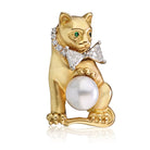 Oscar Heyman Platinum & 18K Yellow Gold Pearl & Diamond - Cat Pendant - The Back Vault