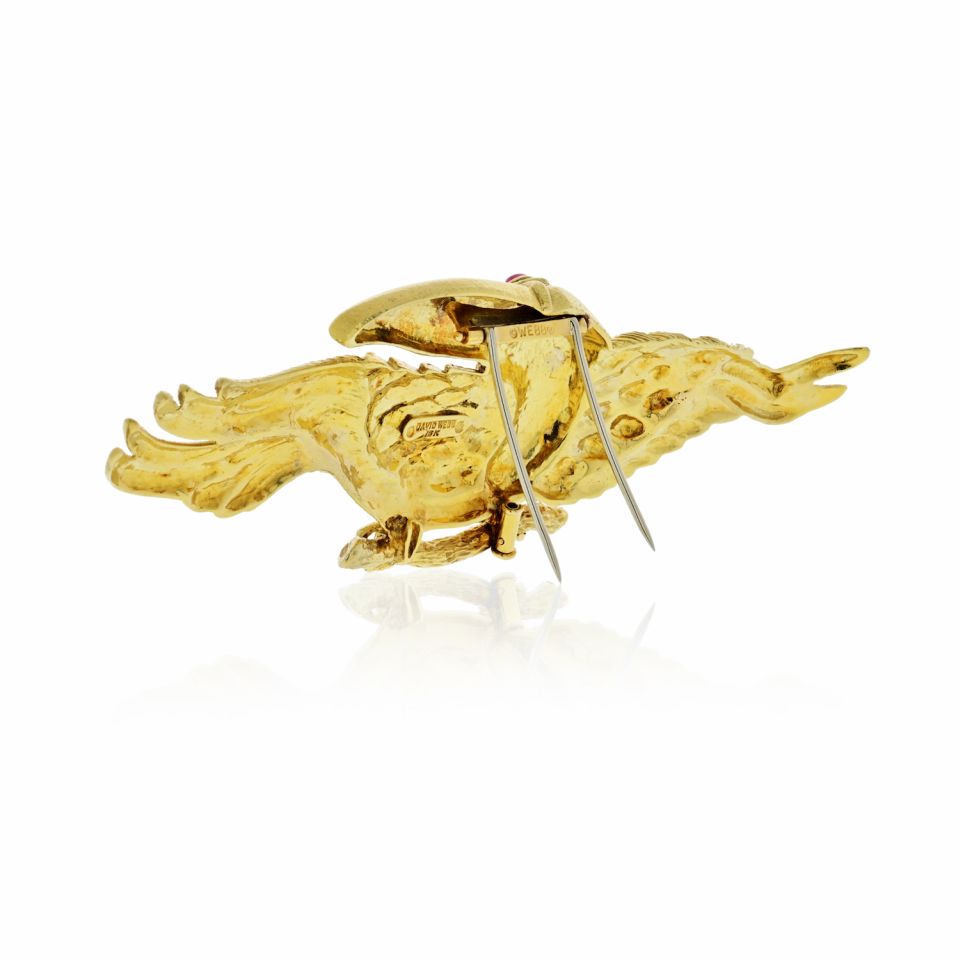 David Webb - Snail 18K Yellow Gold White Enamel Vintage Brooch