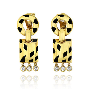 Cartier Panthere 18K Yellow Gold de Cartier Enamel and Diamond Earrings