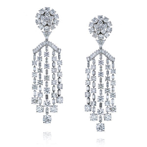 Circa 1980's Platinum Chandelier Dangling Diamond Drop 38cttw Earrings