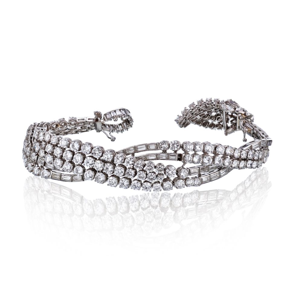 Circa 1950's Platinum Diamond Bracelet - The Back Vault Jewelry