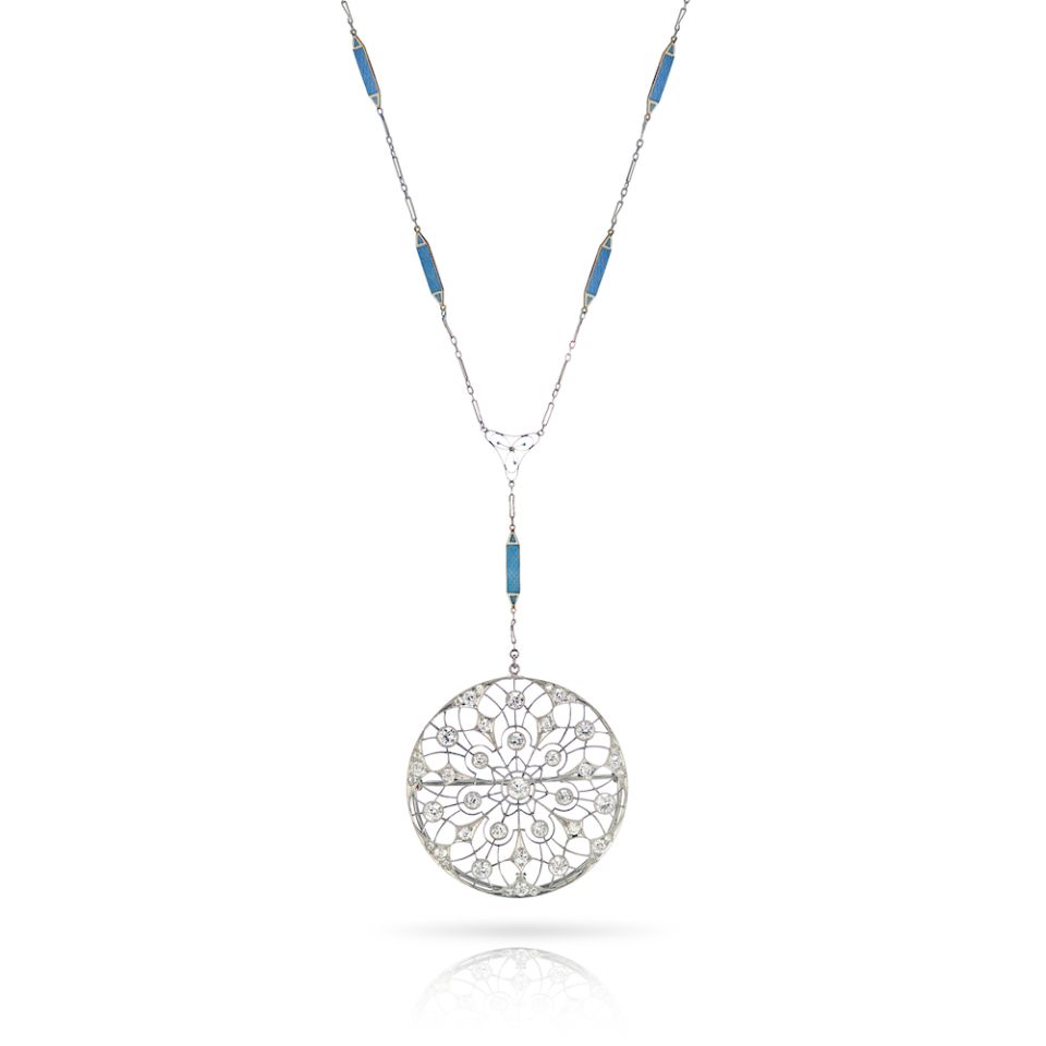 Edwardian Platinum Openwork Round Diamond Filigree Pendant - The Back Vault