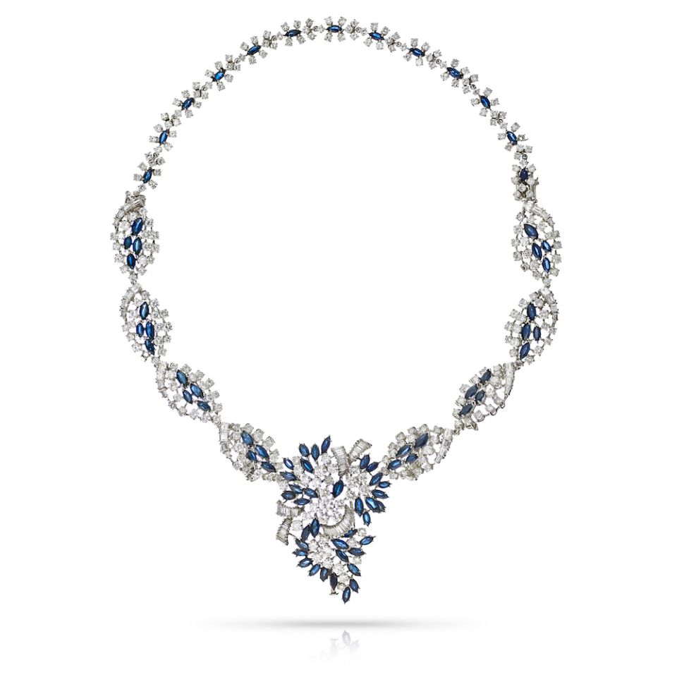 18K White Gold Sapphire And Diamond Convertable Necklace Jewelry Set - The Back Vault Jewelry