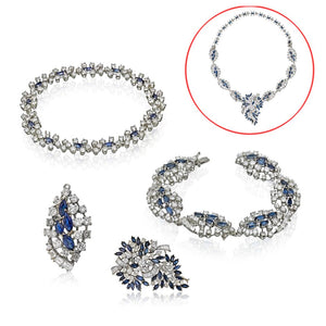 18K White Gold Sapphire And Diamond Convertable Necklace Jewelry Set