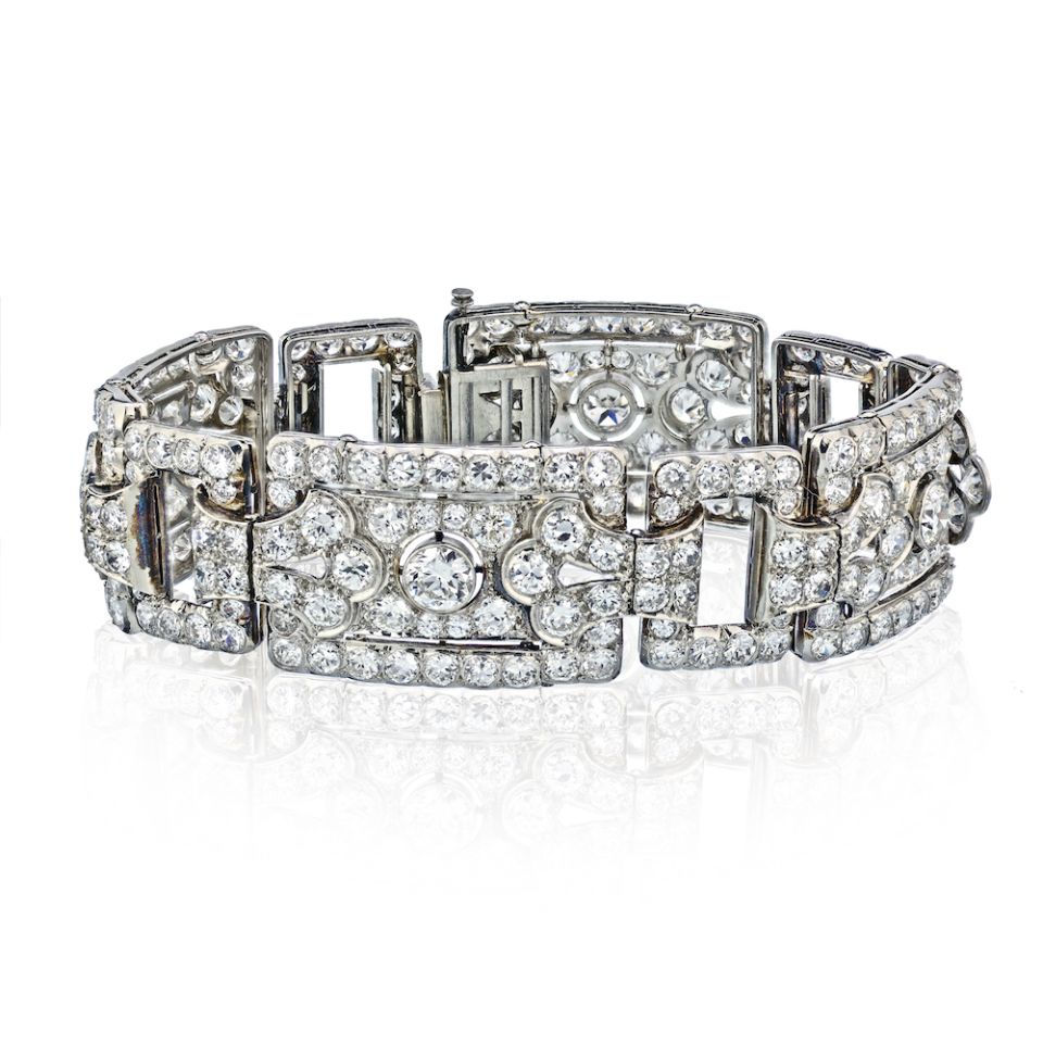 Art Deco Platinum 30 carats Old Euro And Old Mine Bracelet - The Back Vault