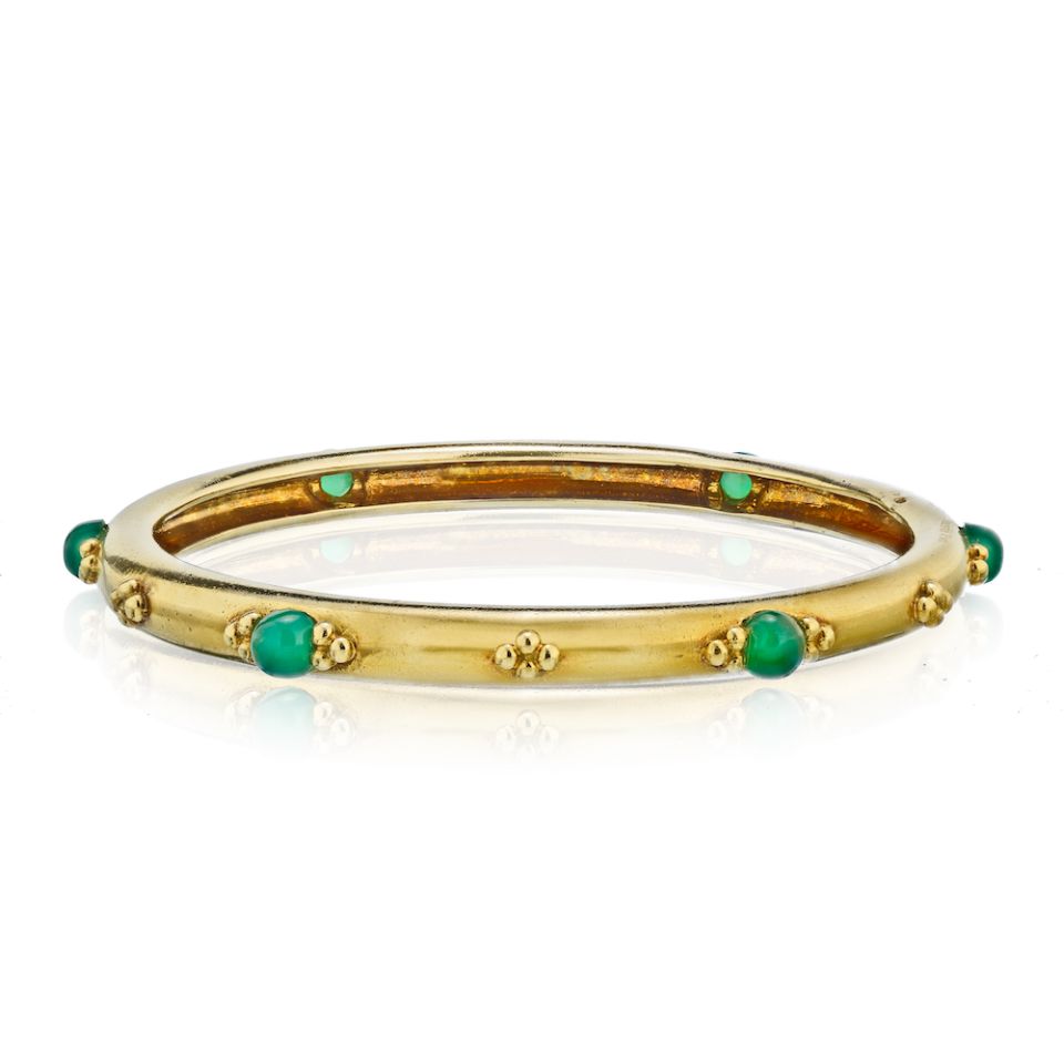 Boucheron 18K Yellow Gold Green Emerald Vintage Round Slip-On Bangle Bracelet - The Back Vault