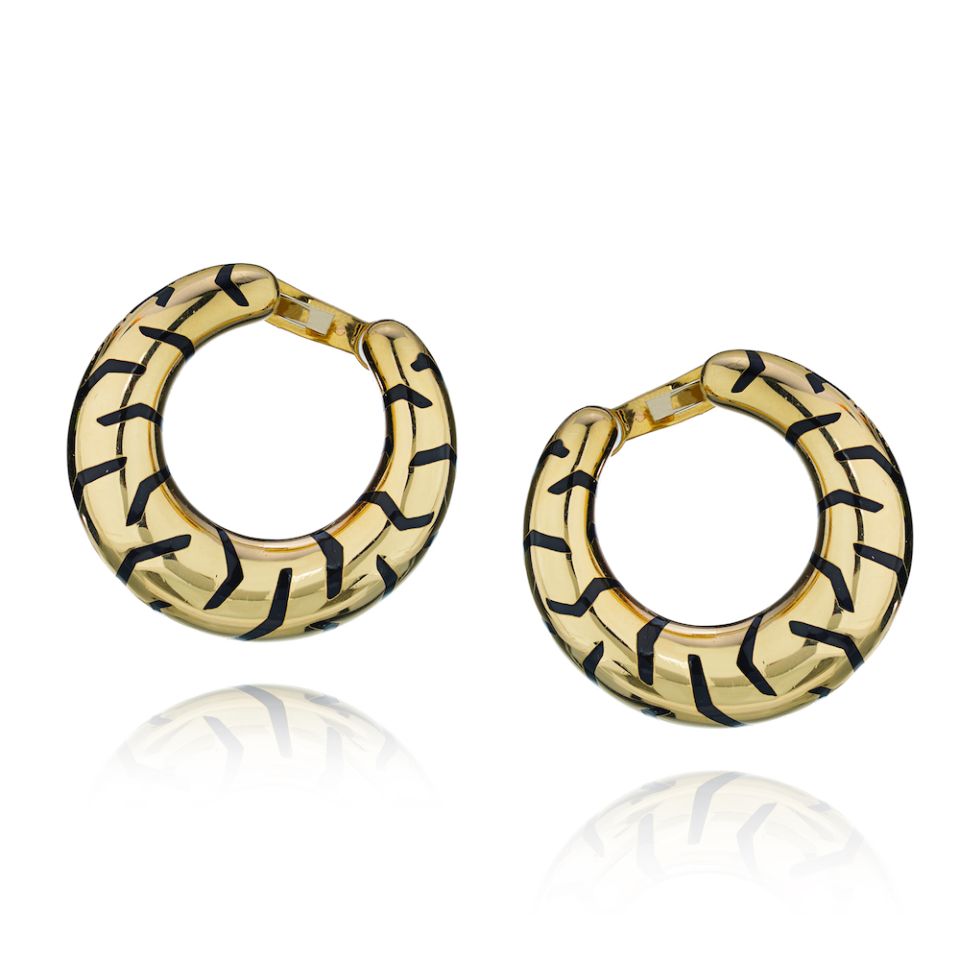 Cartier 18K Yellow Gold Panthere Tiger Stripe Creole-style Hoop Earrings - The Back Vault Jewelry