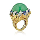 David Webb Platinum & 18K Yellow Gold Jade Cabochon with Sapphires, Diamonds Ring - The Back Vault