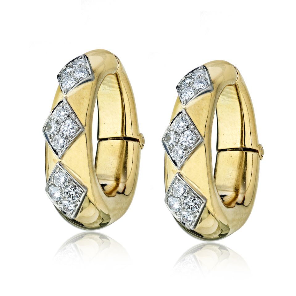 David Webb Hoop Platinum & 18K Yellow Gold Diamond Clip-On Hoop Earrings - The Back Vault